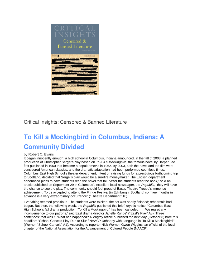 (PDF) Censored and Banned Books - To Kill a Mockingbird