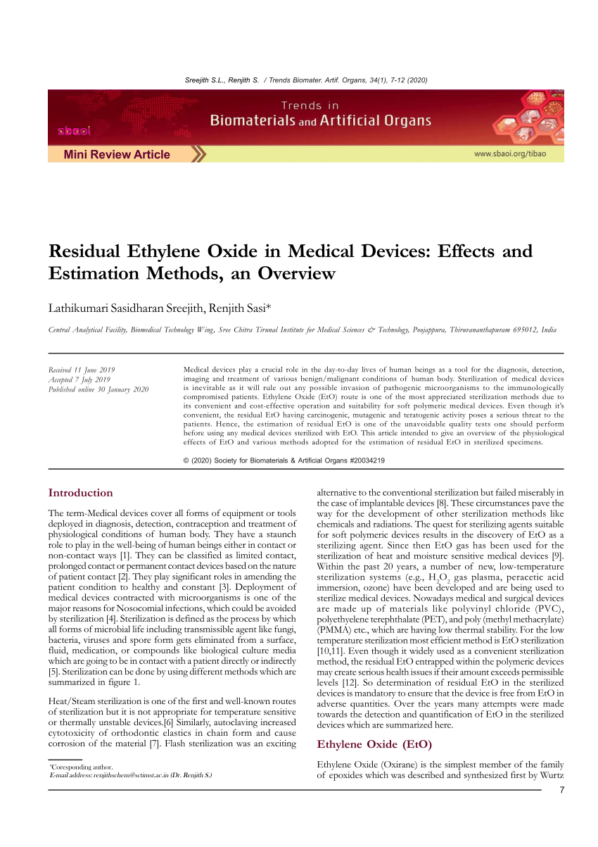 Ethylene Oxide Sterilization Of Medical Devices A Review