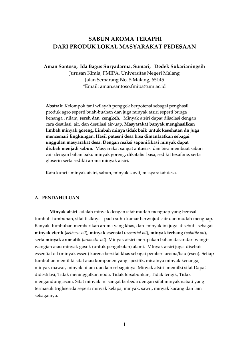 Pdf Pembuatan Sabun Aroma Teraphi Untuk Masyarakat Pedesaan