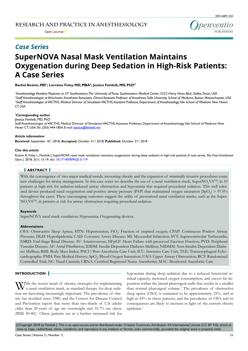 (PDF) SuperNOVA Nasal Mask Ventilation Maintains Oxygenation during