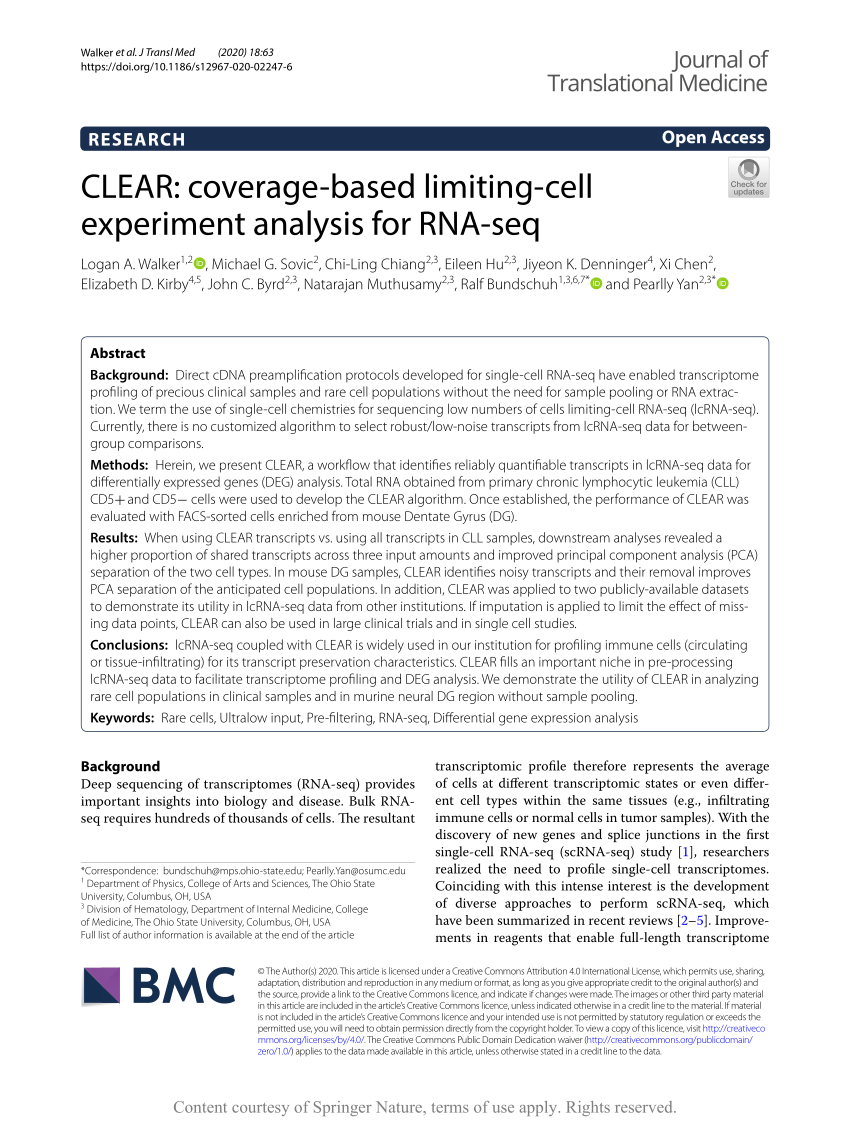 PDF) CLEAR: coverage-based limiting-cell experiment analysis for RNA-seq