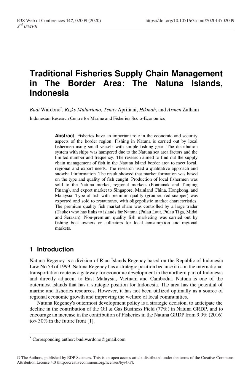 Pdf Traditional Fisheries Supply Chain Management In The Border Area The Natuna Islands Indonesia