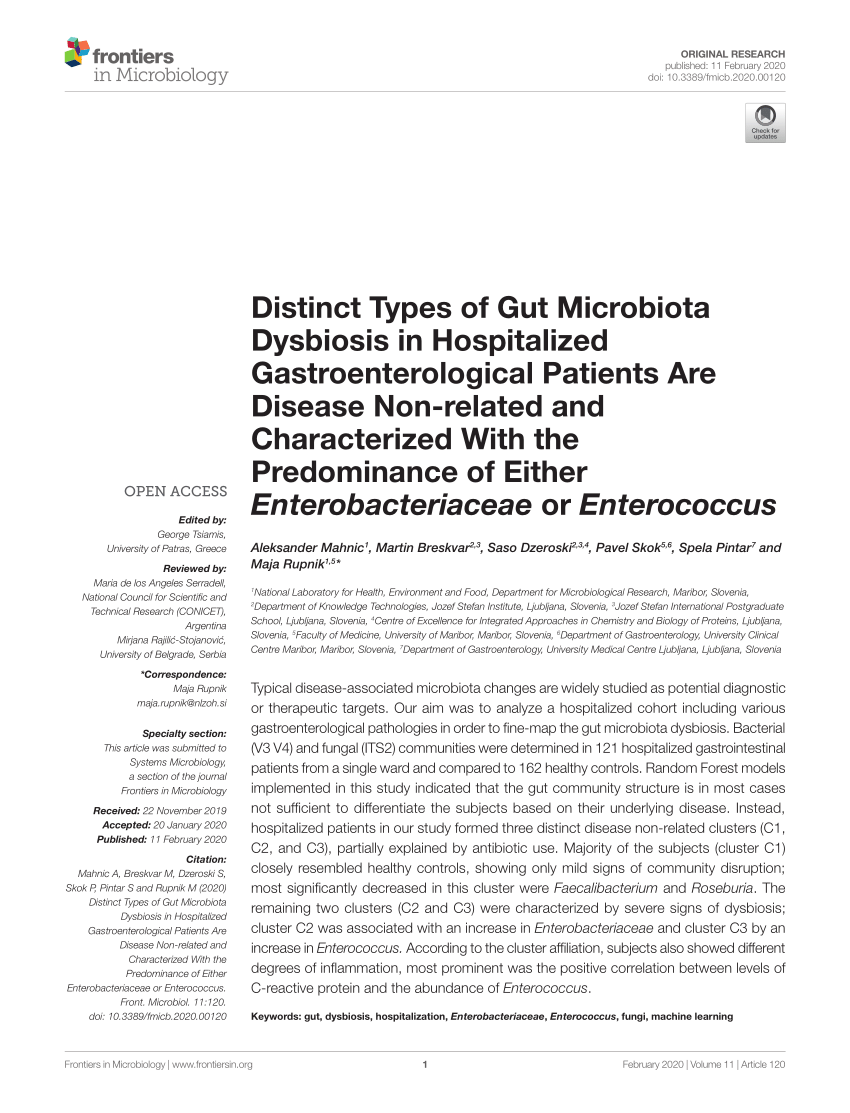 Pdf Distinct Types Of Gut Microbiota Dysbiosis In Hospitalized Gastroenterological Patients 3113