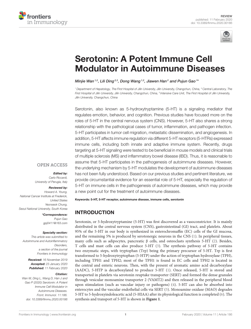 PDF) Serotonin: A Potent Immune Cell Modulator in Autoimmune Diseases