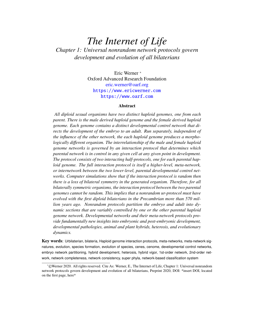 PDF) The Internet of Life Chapter 1: Universal nonrandom network 