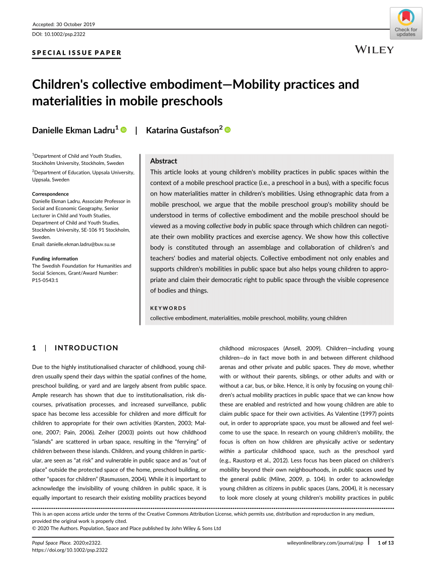 Pdf Children S Collective Embodiment Mobility Practices And