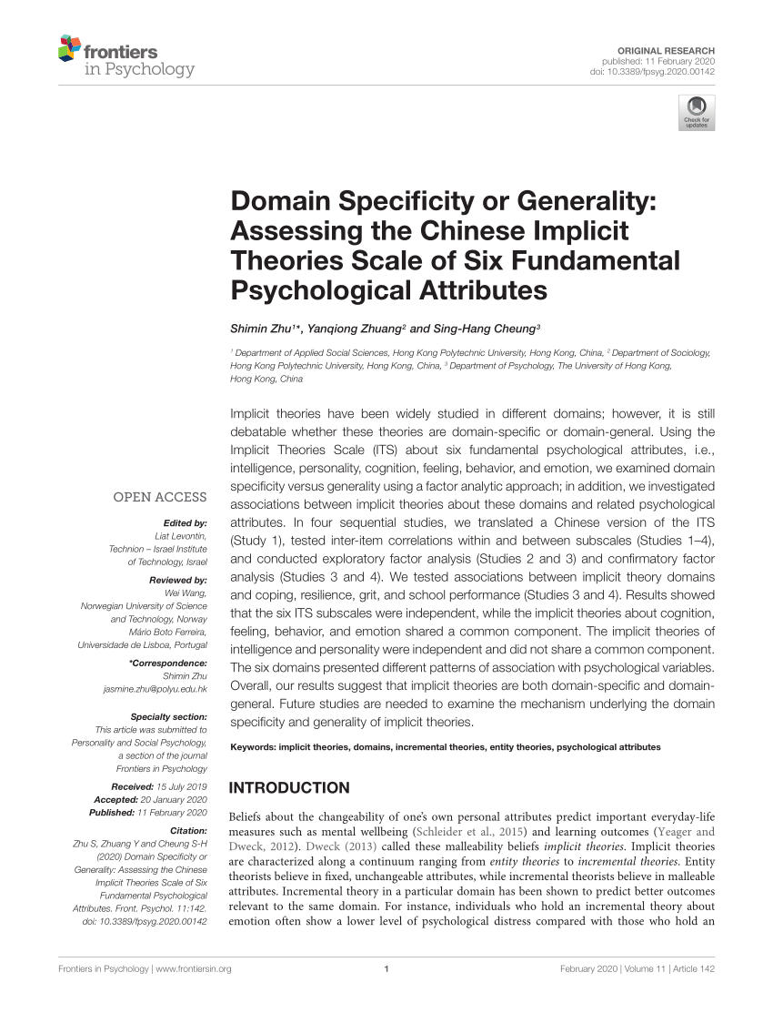 PDF) Domain Specificity or Generality: Assessing the Chinese ...