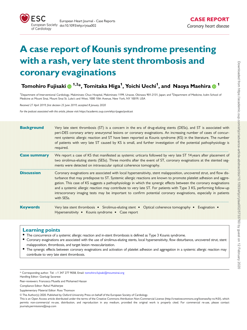 PDF) A case report of Kounis syndrome presenting with a rash, very