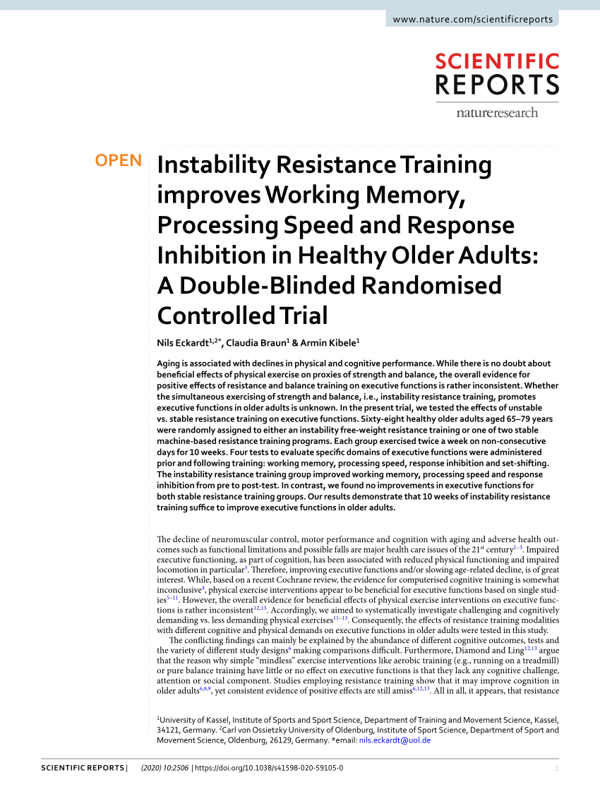 Instability Resistance Training improves Working Memory