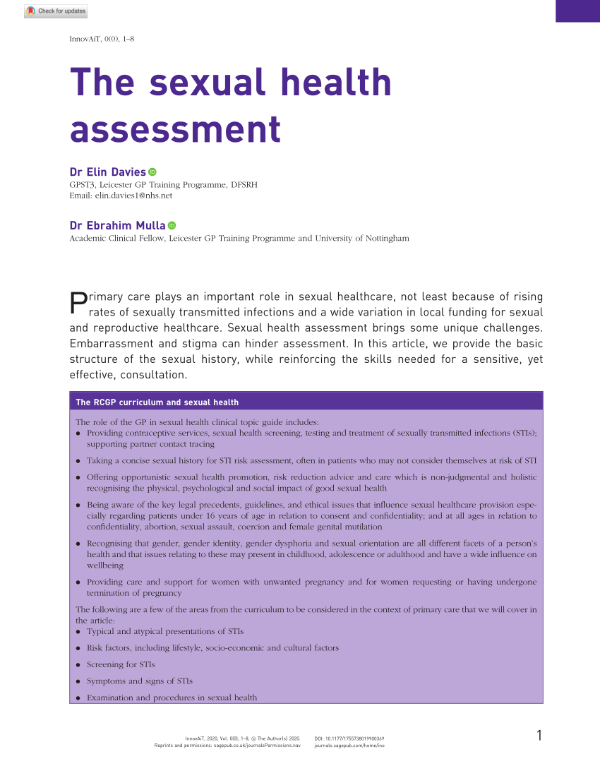 Pdf The Sexual Health Assessment 2355