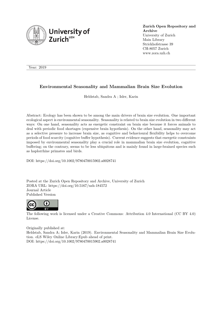 (PDF) Environmental Seasonality and Mammalian Brain Size Evolution