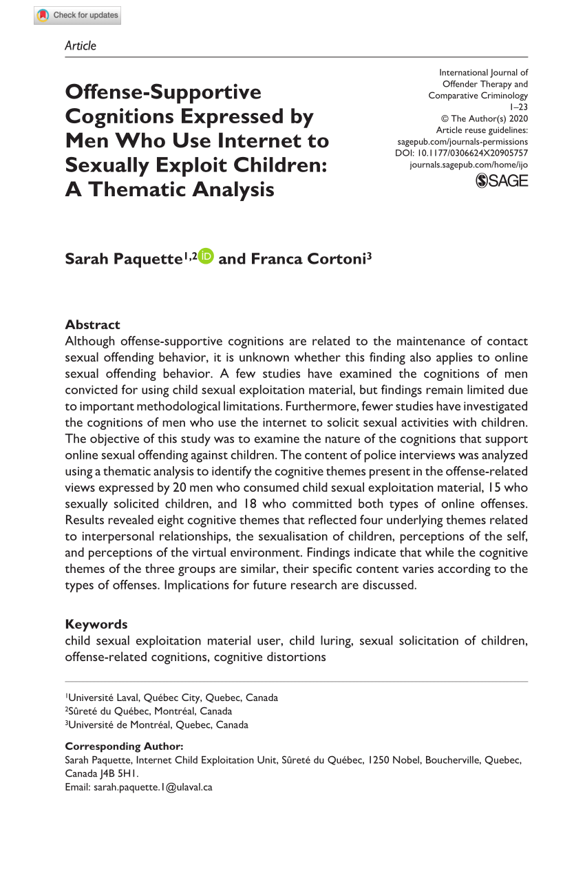 PDF) Offense-Supportive Cognitions Expressed by Men Who Use Internet to  Sexually Exploit Children: A Thematic Analysis