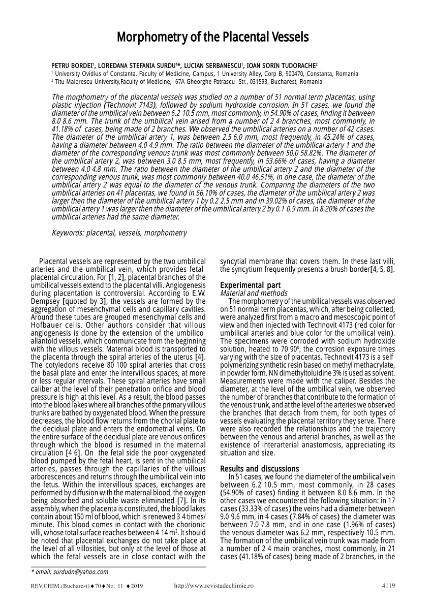 (PDF) Morphometry of the Placental Vessels