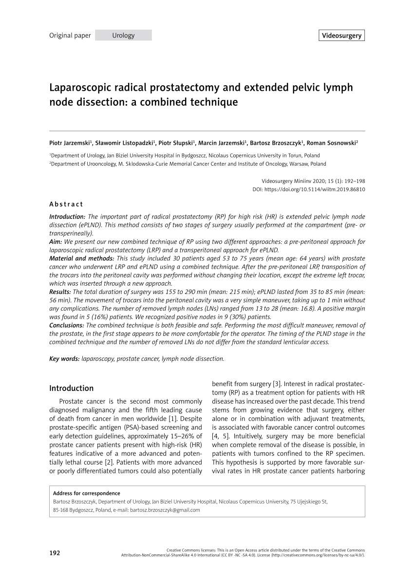 Pdf Laparoscopic Radical Prostatectomy And Extended Pelvic Lymph Node Dissection A Combined 4590