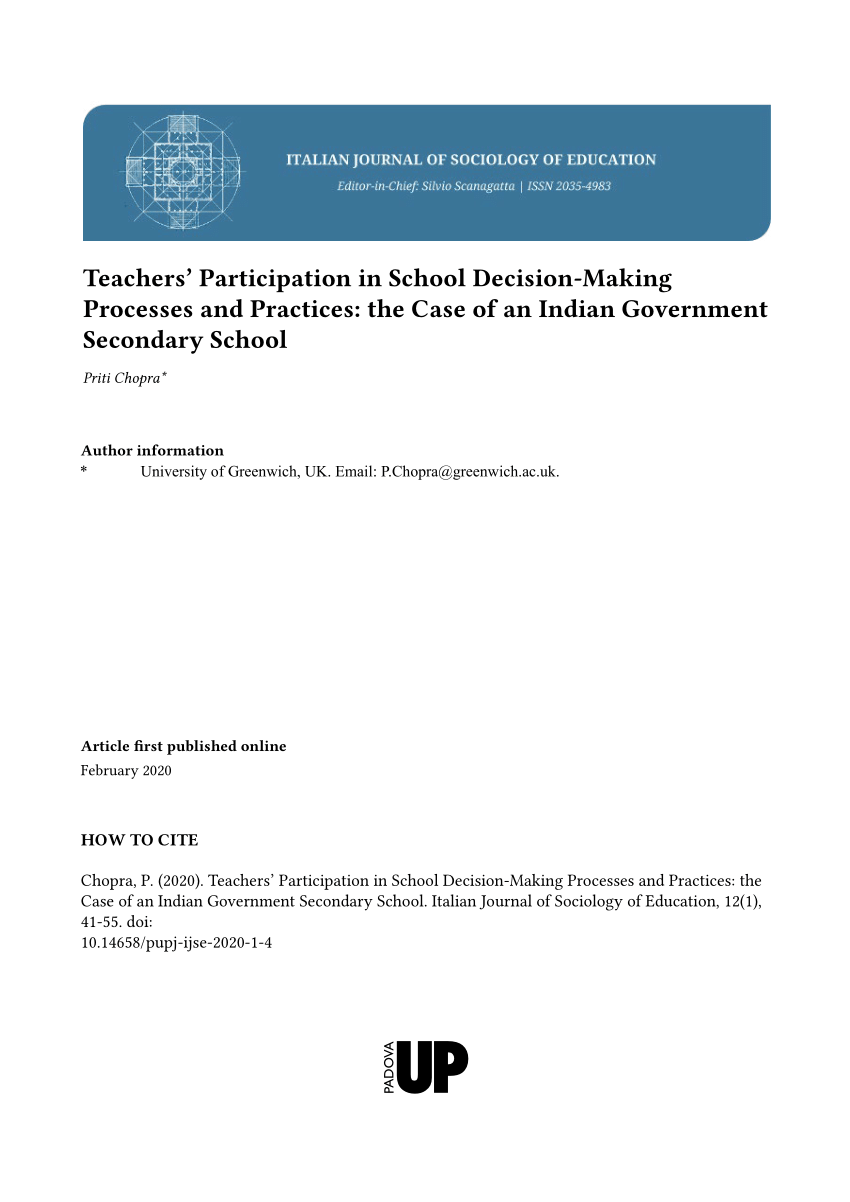 (PDF) Teachers' Participation in School Decision-Making ...