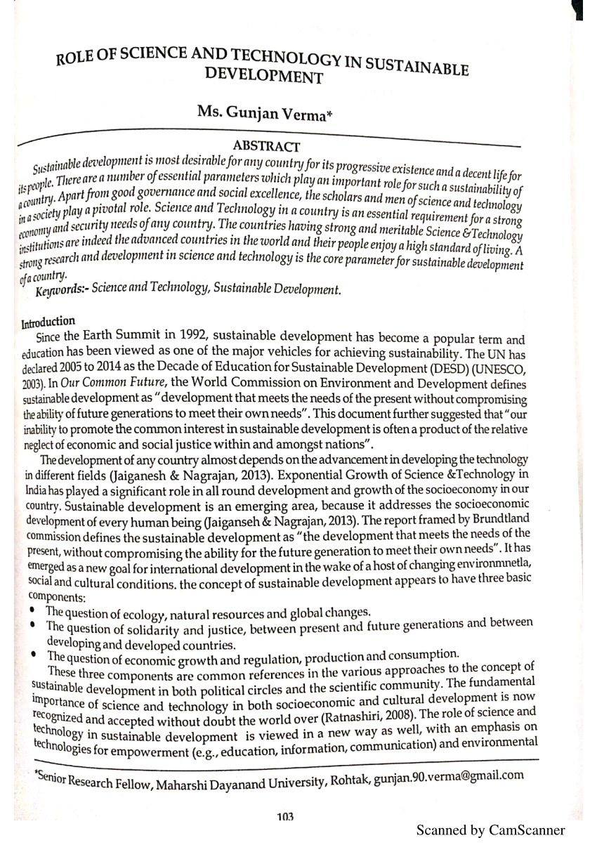 (PDF) Role of Science and Technology in Sustainable ...