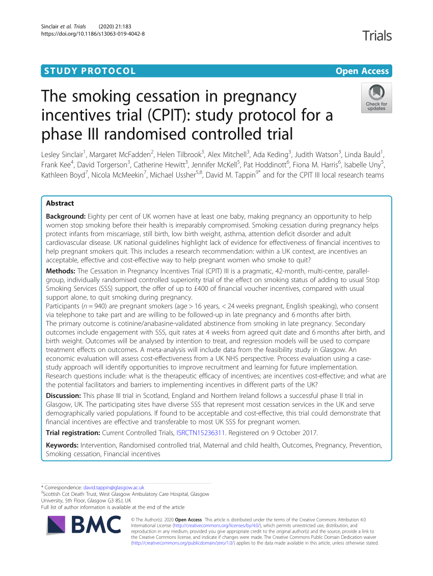 Pdf The Smoking Cessation In Pregnancy Incentives Trial Cpit Study Protocol For A Phase Iii Randomised Controlled Trial