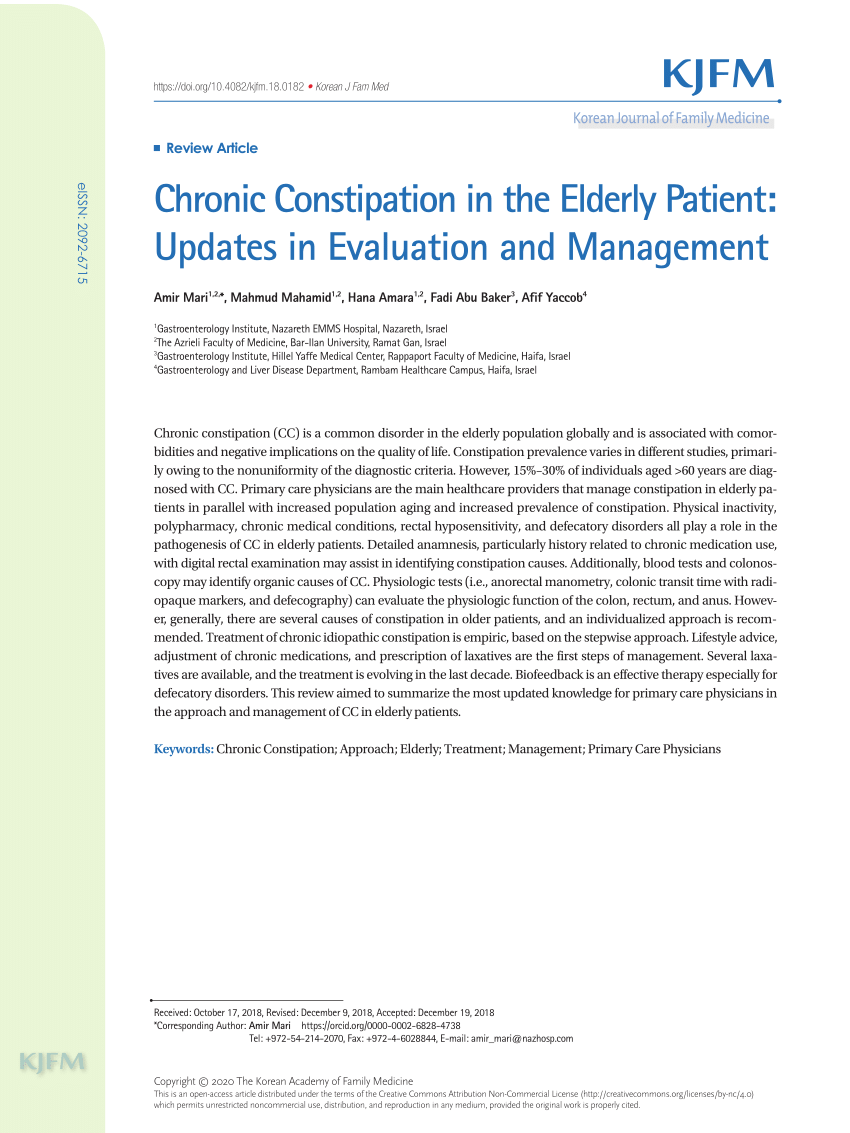 Pdf Chronic Constipation In The Elderly Patient Updates In Evaluation And Management 