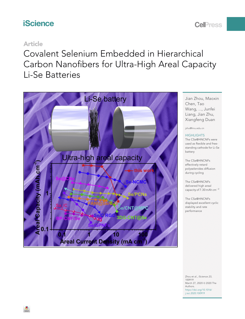 Pdf Covalent Selenium Embedded In Hierarchical Carbon Nanofibers For Ultra High Areal Capacity Li Se Batteries