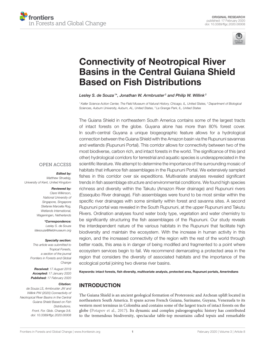 PDF) Connectivity of Neotropical River Basins in the Central Guiana Shield  Based on Fish Distributions