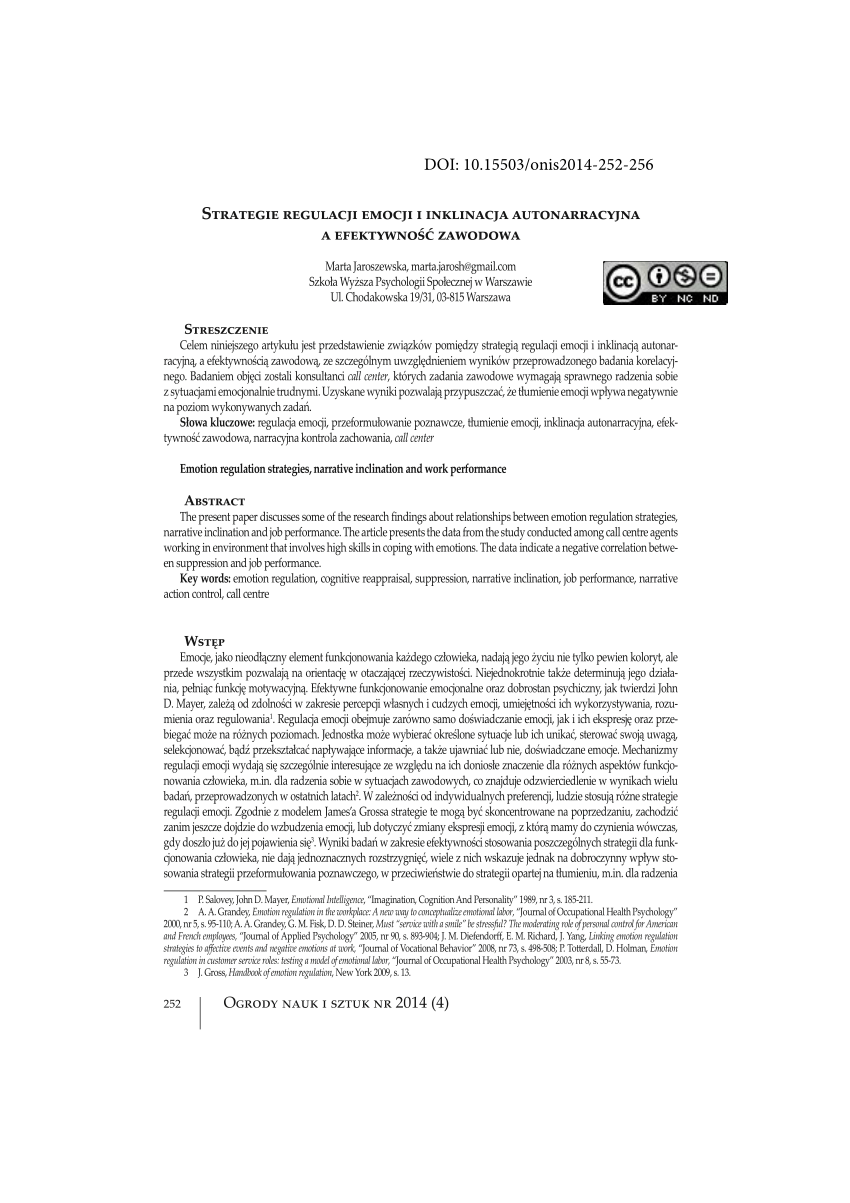 Pdf Strategie Regulacji Emocji I Inklinacja Autonarracyjna A Efektywnosc Zawodowa