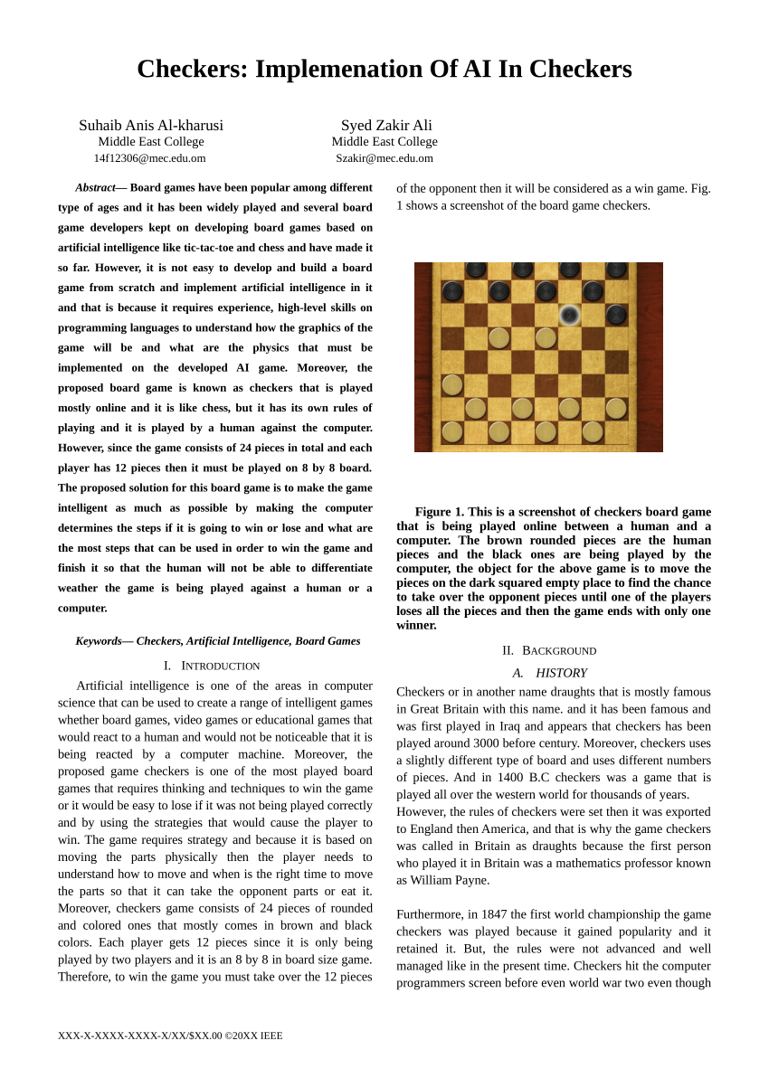 Pdf Checkers Research Paper Based On Ai 2