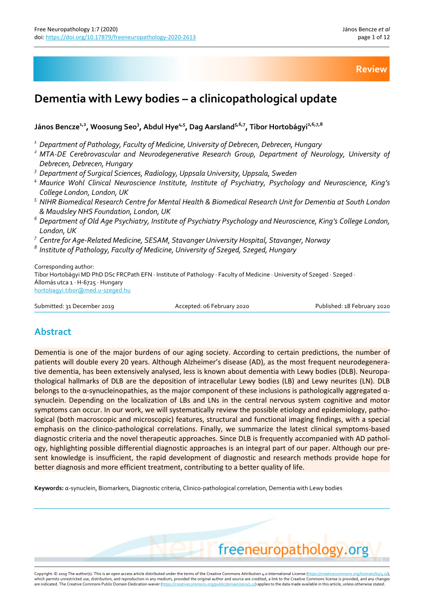 Pdf Dementia With Lewy Bodies A Clinicopathological Update