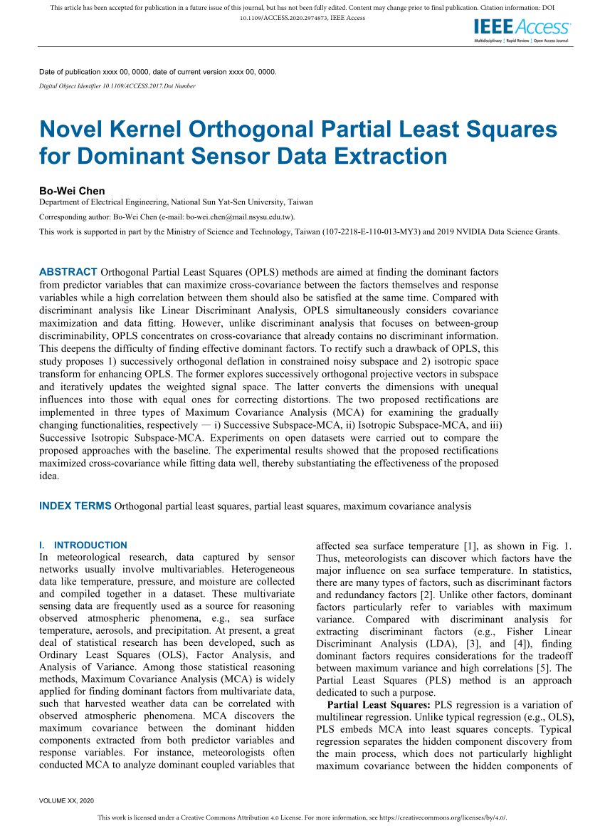Pdf Novel Kernel Orthogonal Partial Least Squares For Dominant Sensor Data Extraction