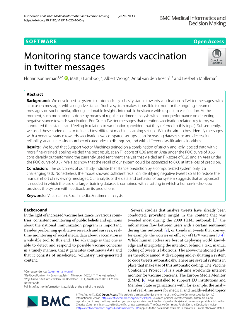 Pdf Monitoring Stance Towards Vaccination In Twitter Messages