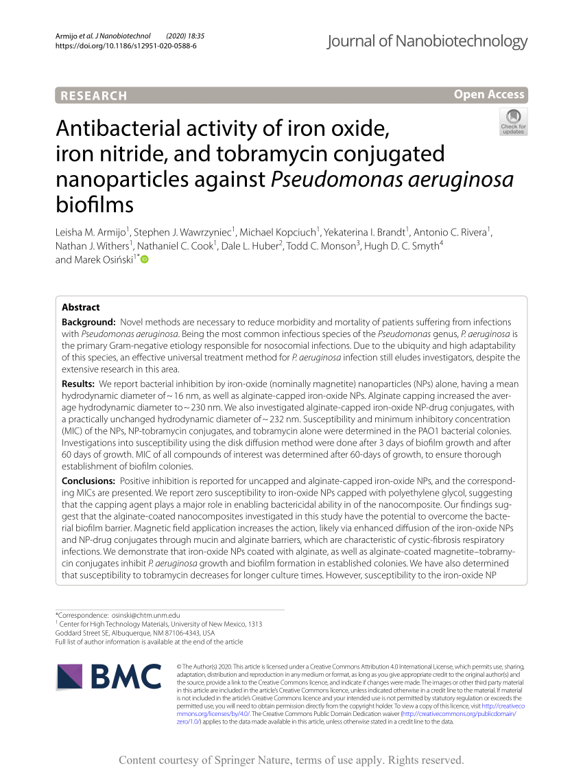 (PDF) Antibacterial activity of iron oxide, iron nitride, and tobramycin