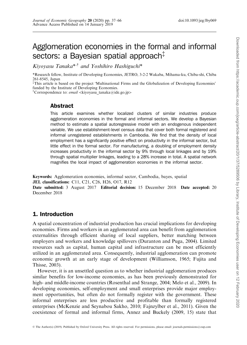 PDF) Agglomeration Economies in the Formal and Informal Sectors: A Bayesian  Spatial Approach