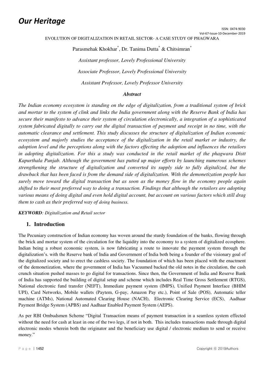 (PDF) EVOLUTION OF DIGITALIZATION IN RETAIL SECTOR-A CASE STUDY OF PHAGWARA