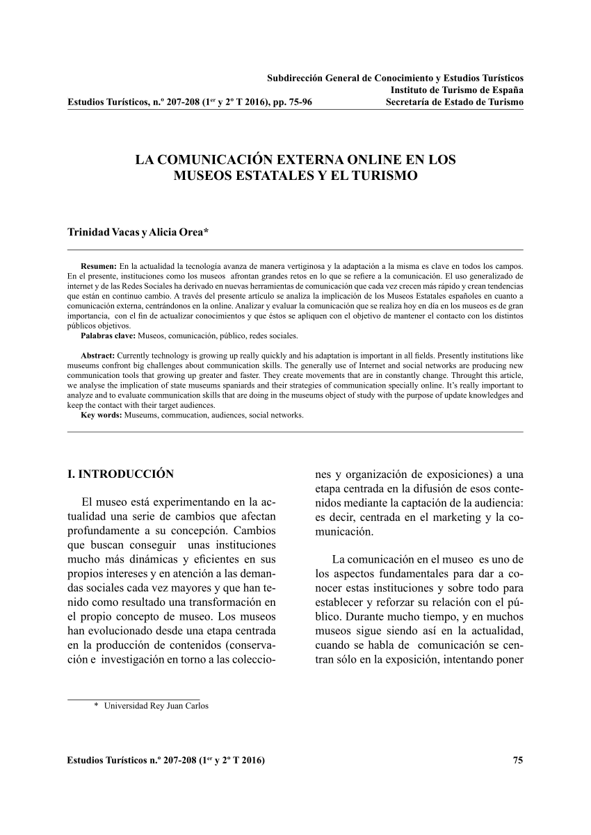 PDF) LA COMUNICACIÓN EXTERNA ONLINE EN LOS MUSEOS ESTATALES Y EL TURISMO