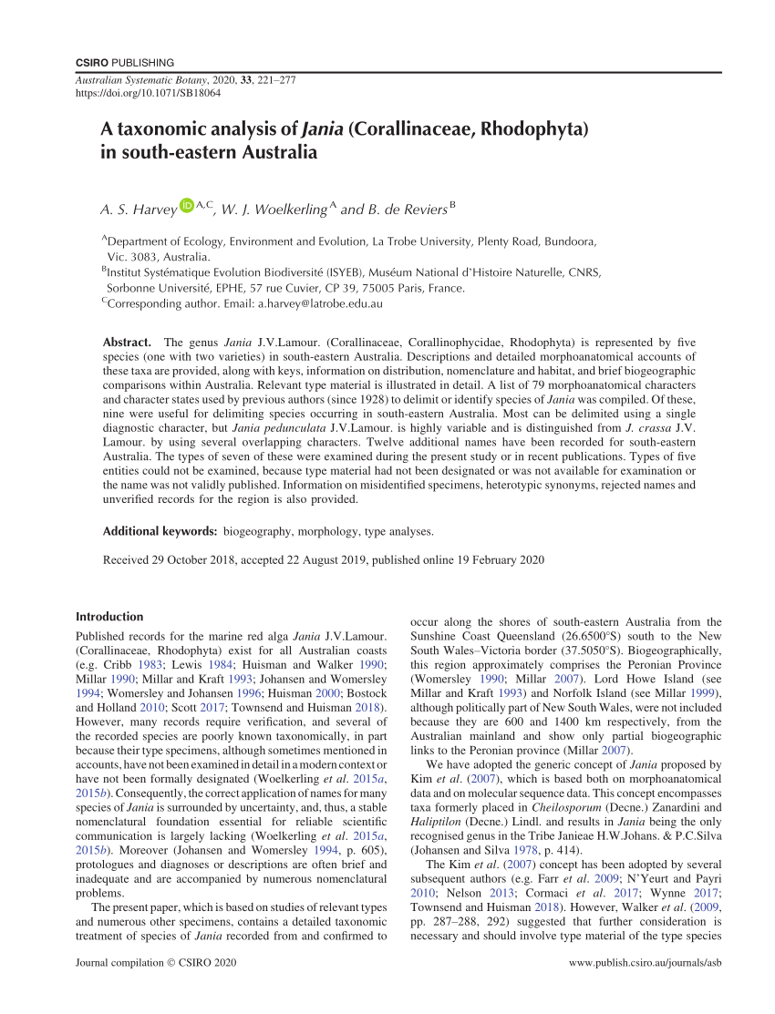 Pdf A Taxonomic Analysis Of Jania Corallinaceae Rhodophyta In South Eastern Australia