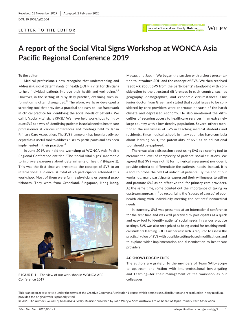 (PDF) A report of the Social Vital Signs at WONCA Asia Pacific
