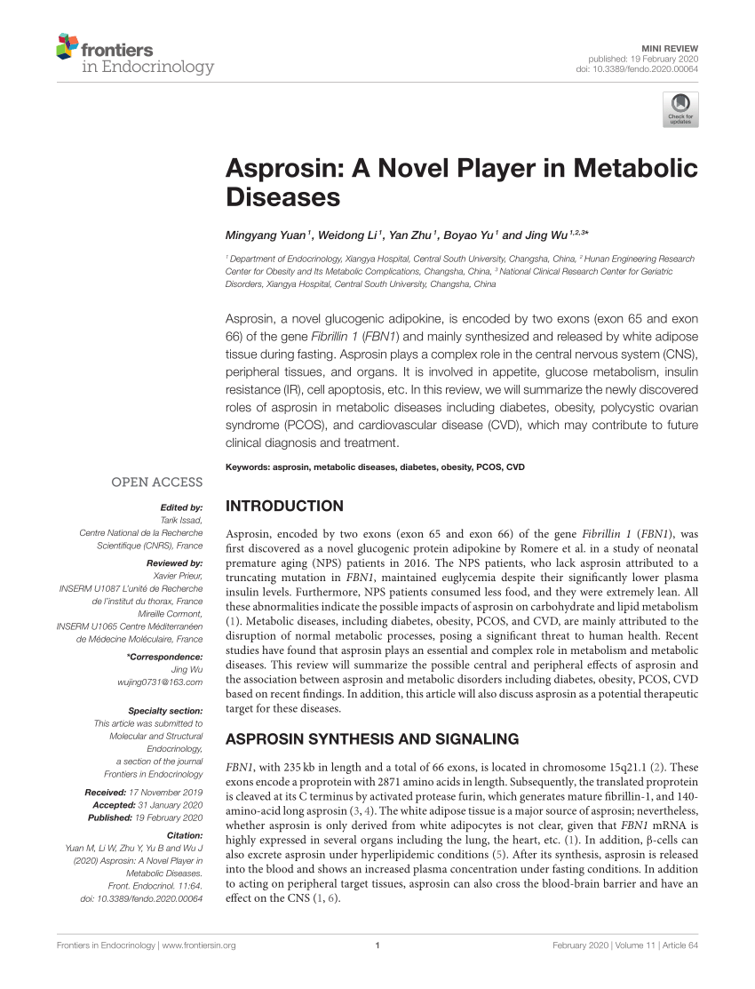 Pdf Asprosin A Novel Player In Metabolic Diseases