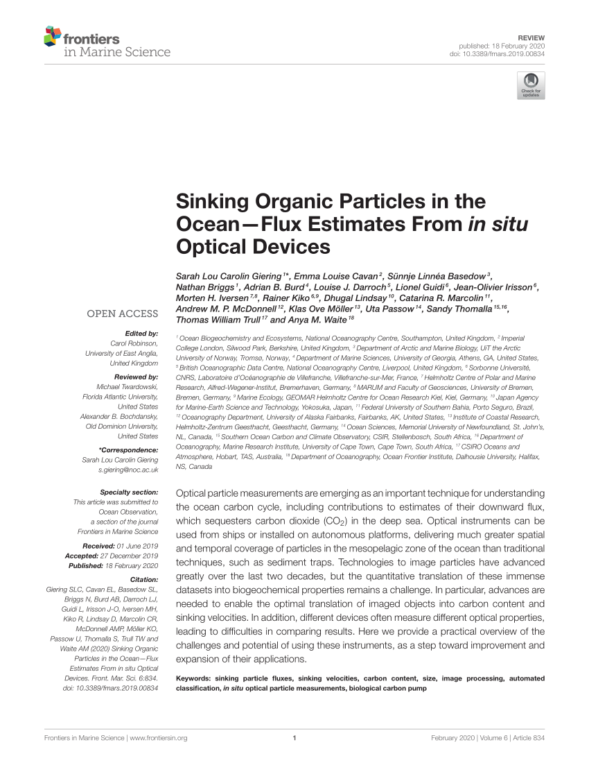 PDF) Sinking Organic Particles in the Ocean—Flux Estimates From in ...