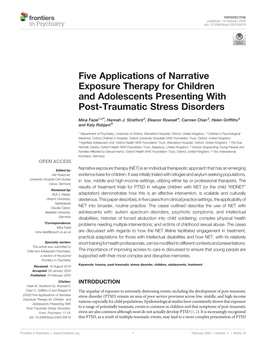 Gå ud sfærisk Uheldig PDF) Five Applications of Narrative Exposure Therapy for Children and  Adolescents Presenting With Post-Traumatic Stress Disorders