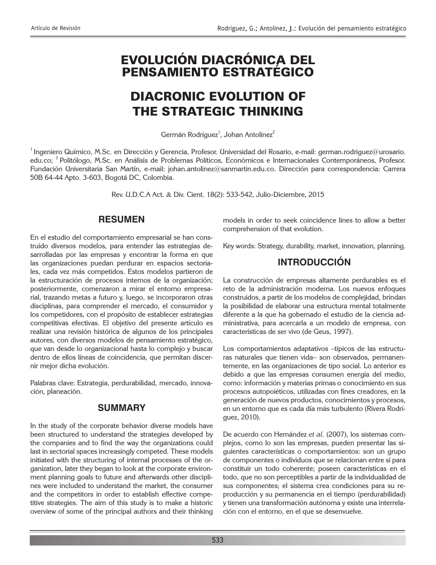 PDF) Evolución diacrónica del pensamiento estratégico