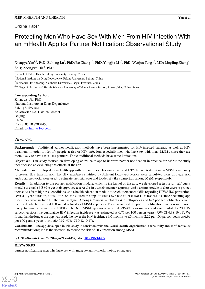 PDF) Protecting Men Who Have Sex With Men From HIV Infection With an  mHealth App for Partner Notification: Observational Study