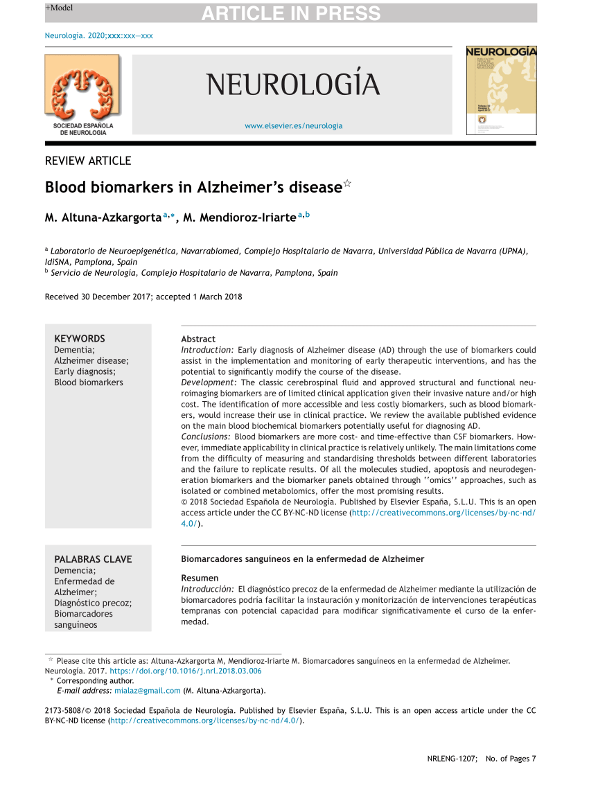 PDF) Blood Biomarkers of Alzheimer's Disease and Cognition: A Literature  Review.