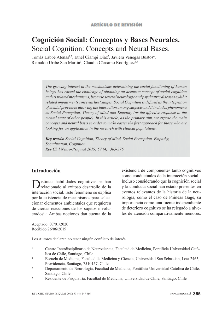 (PDF) Cognición Social: Conceptos y Bases Neurales