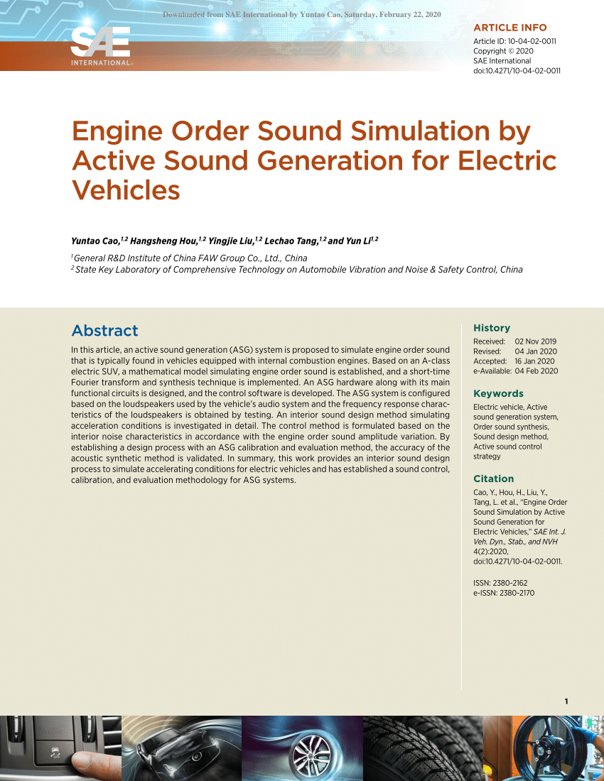 Pdf Engine Order Sound Simulation By Active Sound Generation For Electric Vehicles