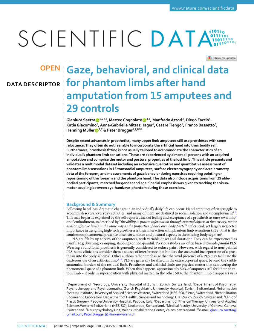 Pdf Gaze Behavioral And Clinical Data For Phantom Limbs After