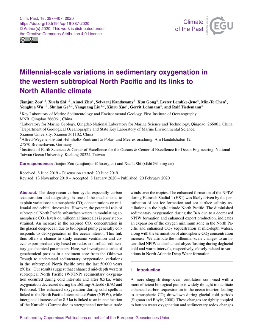 PDF) Millennial-scale variations in sedimentary oxygenation in the 