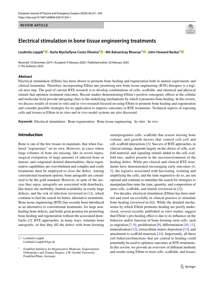 Electrical stimulation in bone tissue engineering treatments