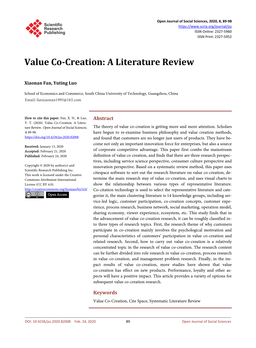 value creation literature review