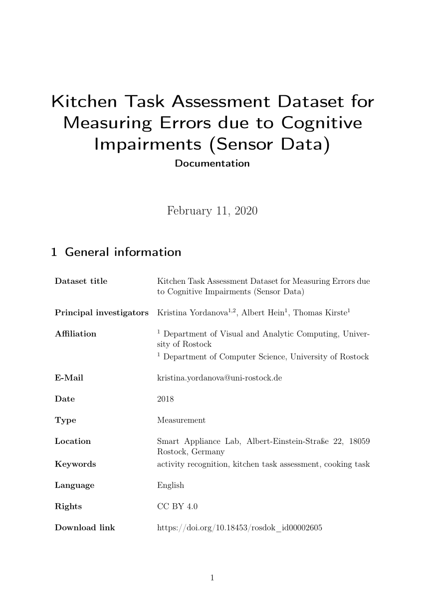 Pdf Kitchen Task Assessment Dataset For Measuring Errors Due To