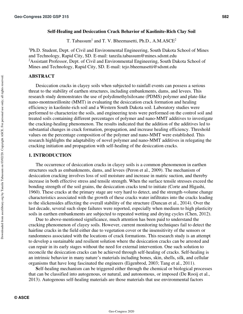 Pdf Self Healing And Desiccation Crack Behavior Of Kaolinite Rich Clay Soil