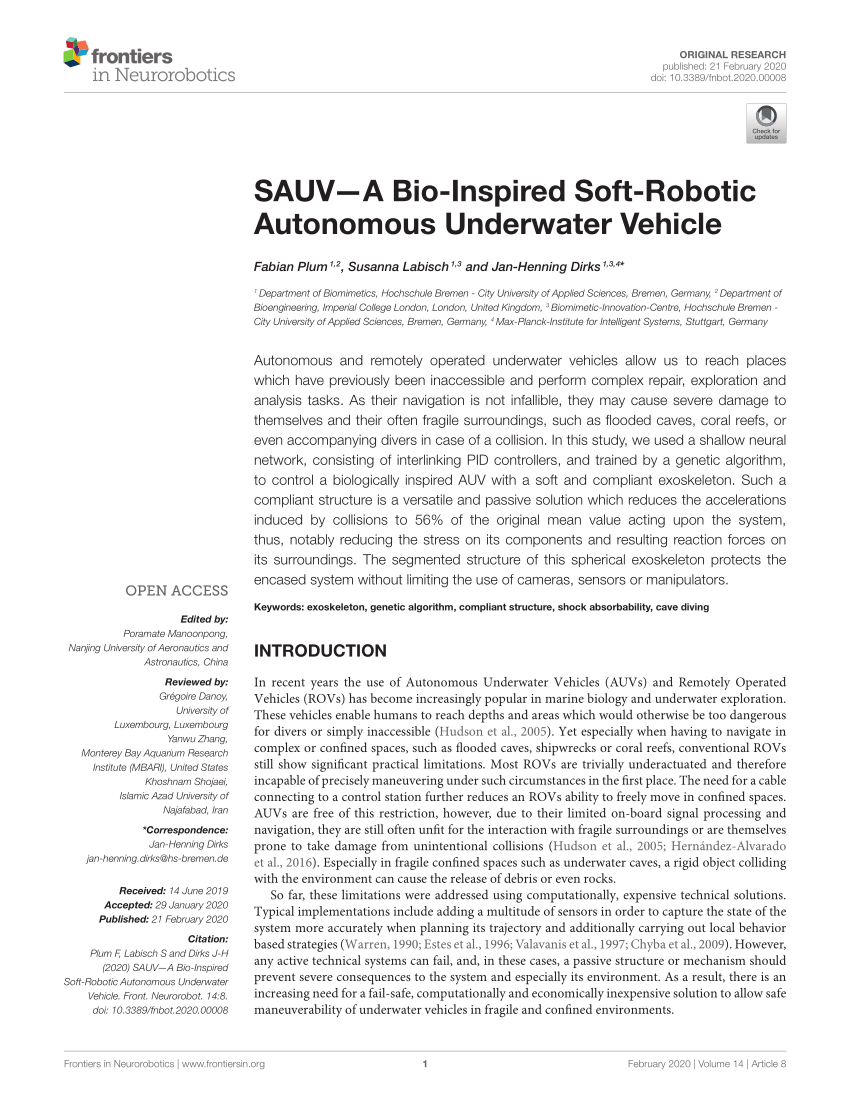 PDF) SAUV—A Bio-Inspired Soft-Robotic Autonomous Underwater Vehicle